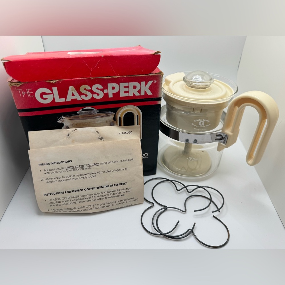Vintage GLASS-PERK 2-4 Cup Percolator Original Box & Element Rings